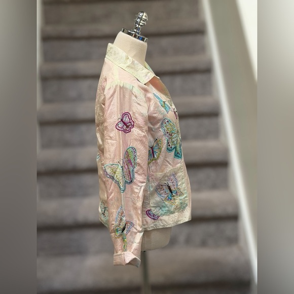 Y2K Parsley & Sage Pastel Tie Dye Silk Embroidered Butterfly Blazer Fairycore - Picture 9 of 16